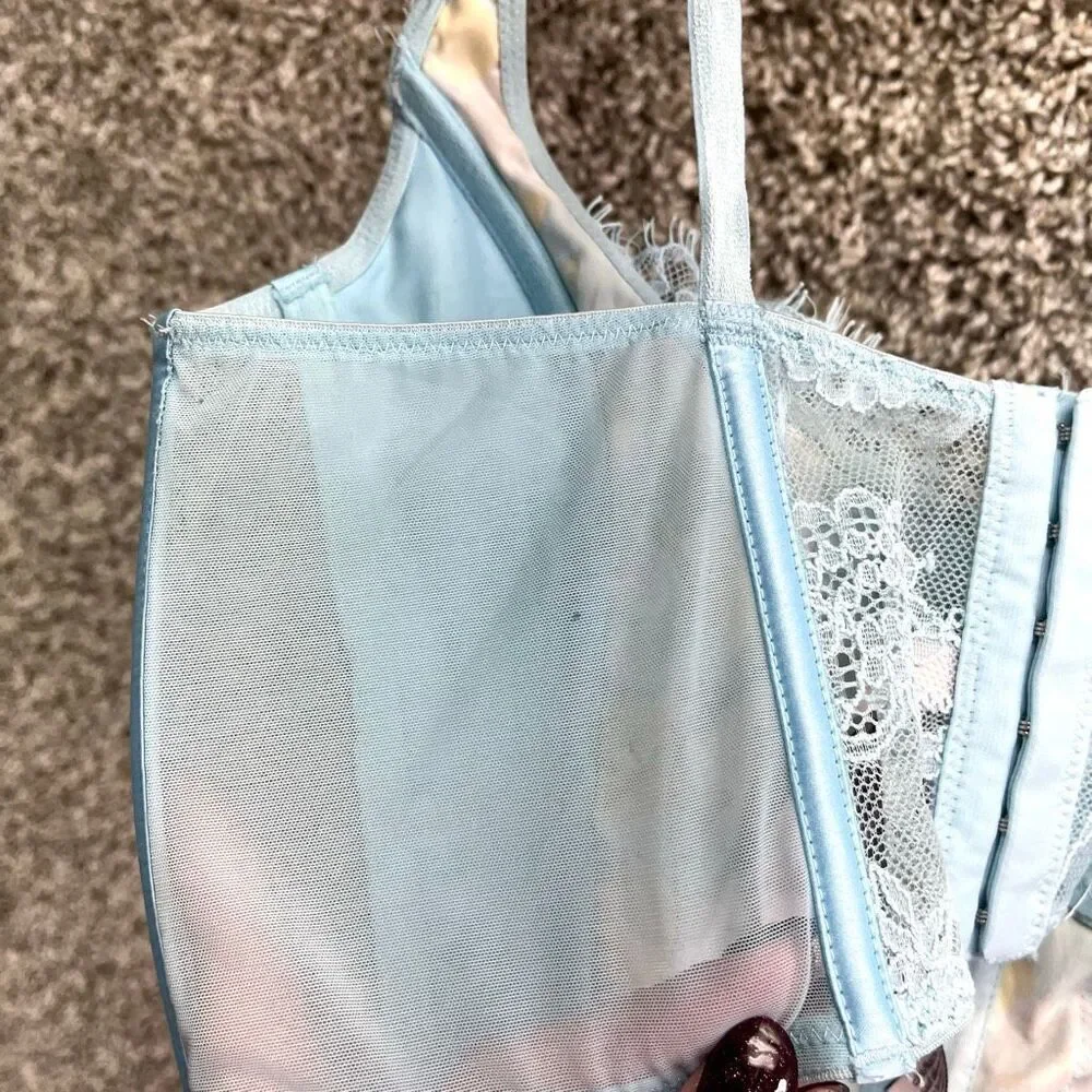 Victoria’s Secret Bra Women’s Medium Dream Angels Blue Lace Corset‎ Longline